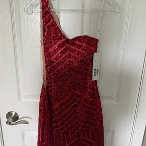 Jovani Red One-Shoulder Sequin Evening Gown NWT